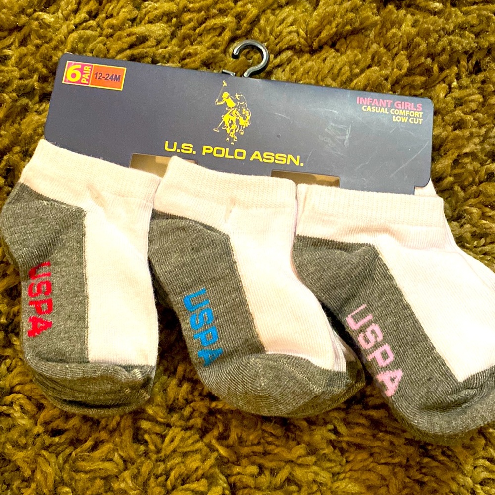 US Polo Assn. infant girls socks, 6 pair, 12-24 M